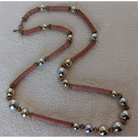 Vintage Signed CADORO Boho Two-Tone Ball Bead & Sequin Heshi Bead Necklace 38 in - Picture 5 of 7